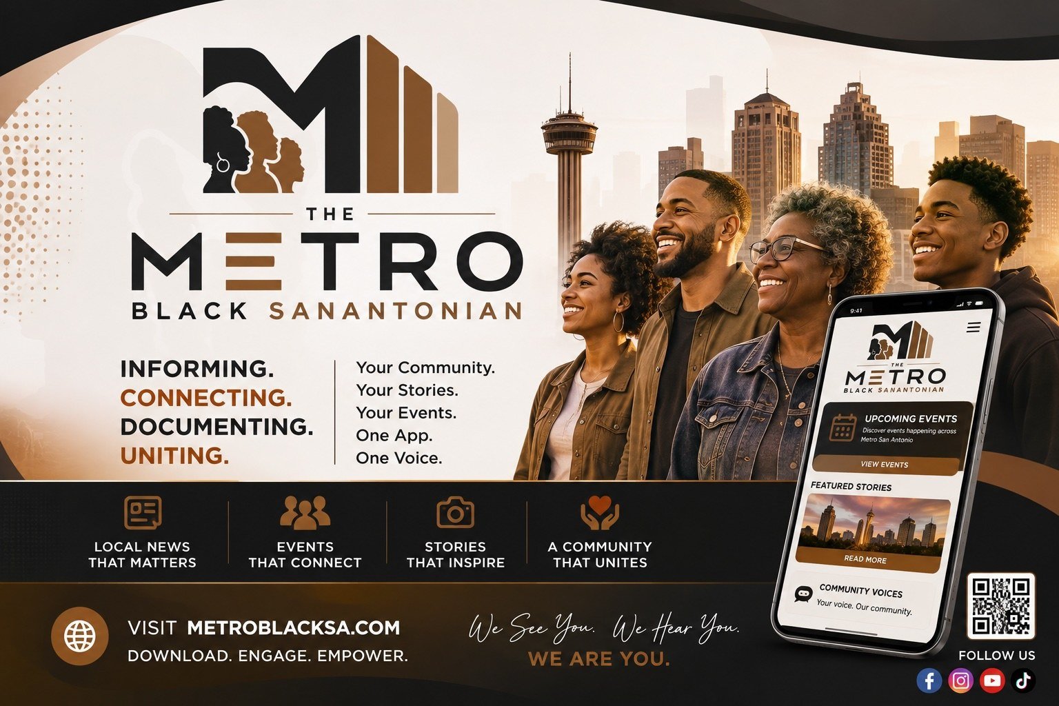 MetroBlackSA.com promotional graphic featuring the Metro Black SanAntonian community platform